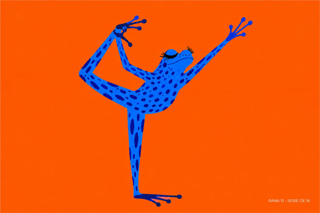 Frente de la postal Equilibrio, colección Ranas Azules