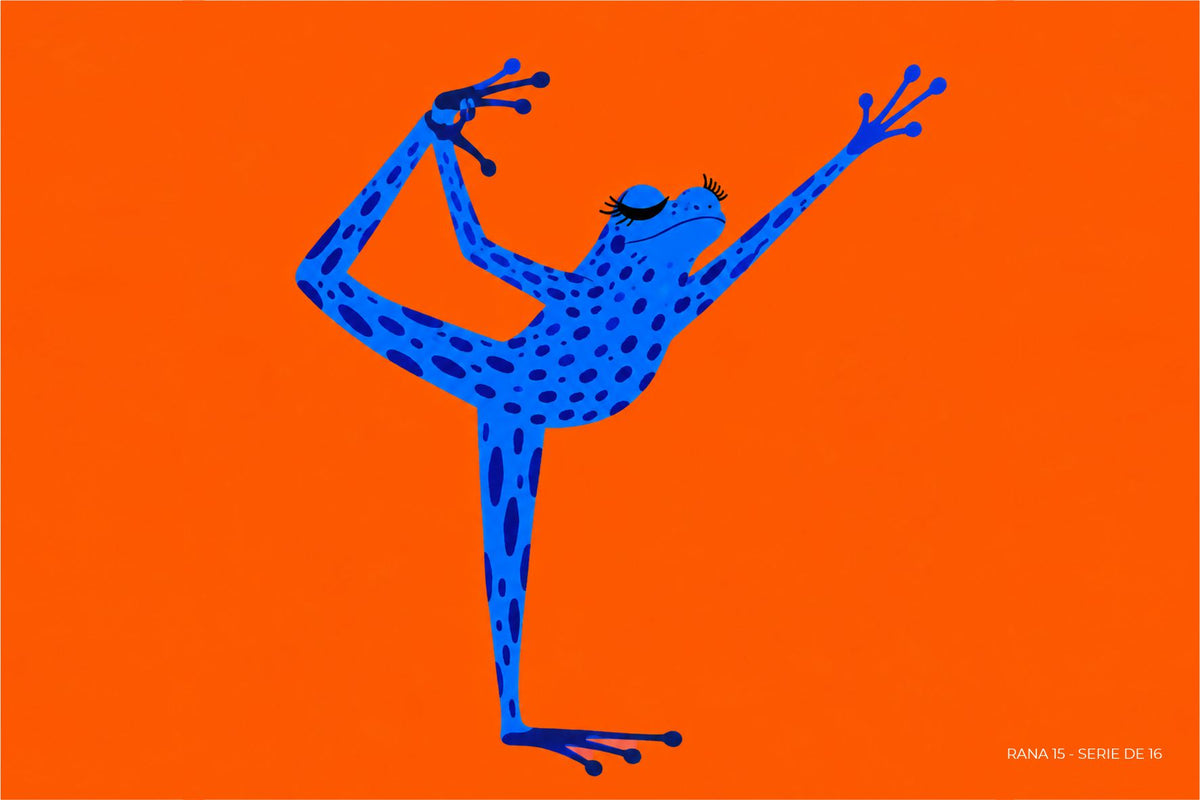 Frente de la postal Equilibrio, colección Ranas Azules