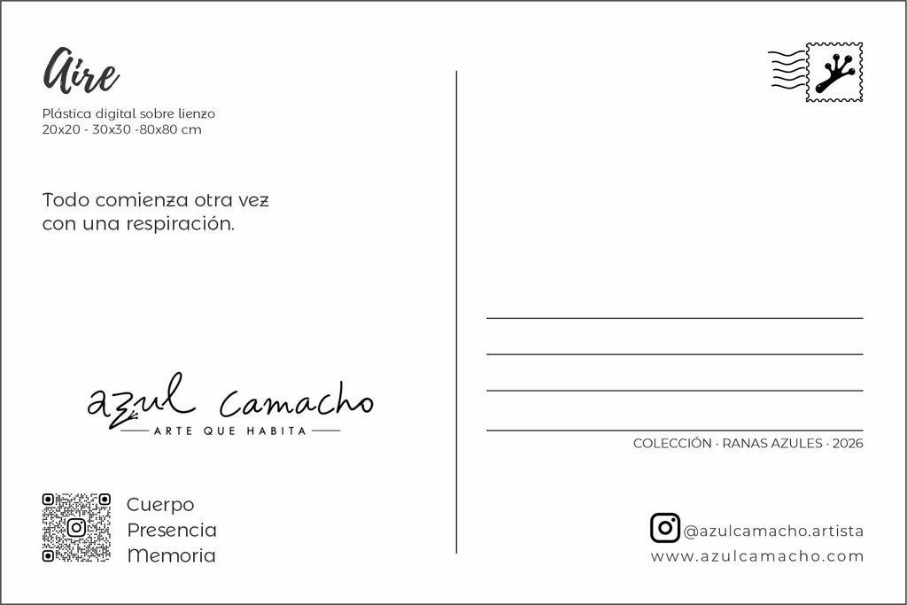 Reverso de la postal Aire, colección Ranas Azules