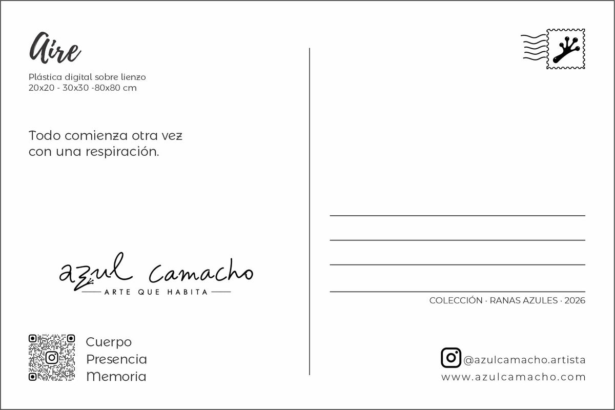 Reverso de la postal Aire, colección Ranas Azules