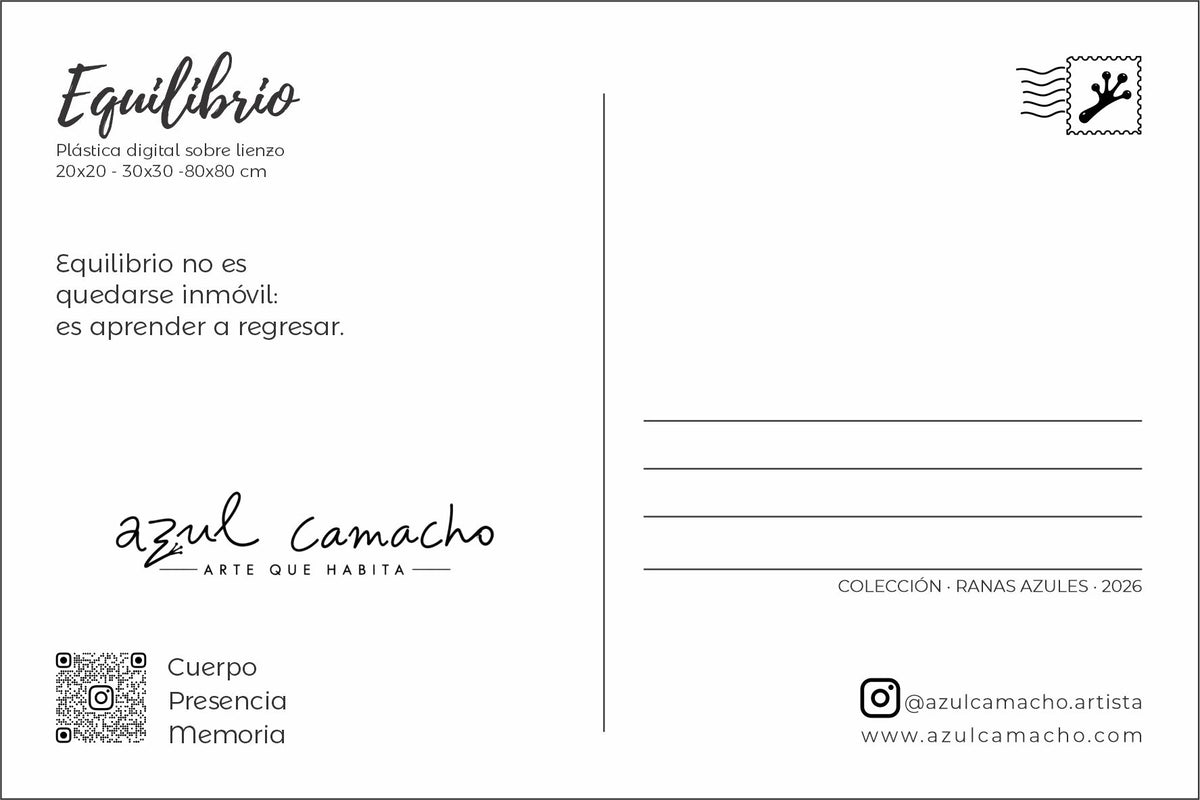 Reverso de la postal Equilibrio, colección Ranas Azules