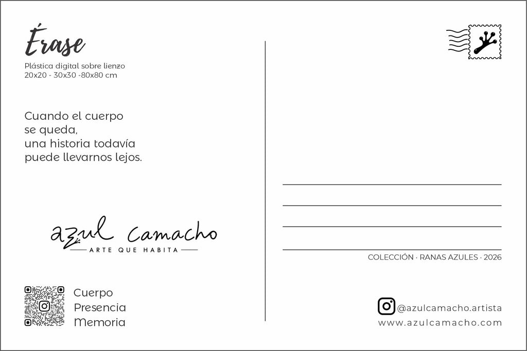 Reverso de la postal Erase, colección Ranas Azules