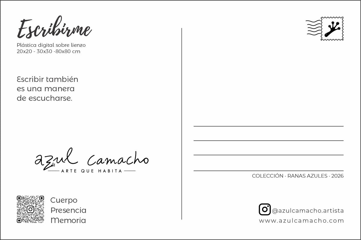 Reverso de la postal Escribirme, colección Ranas Azules