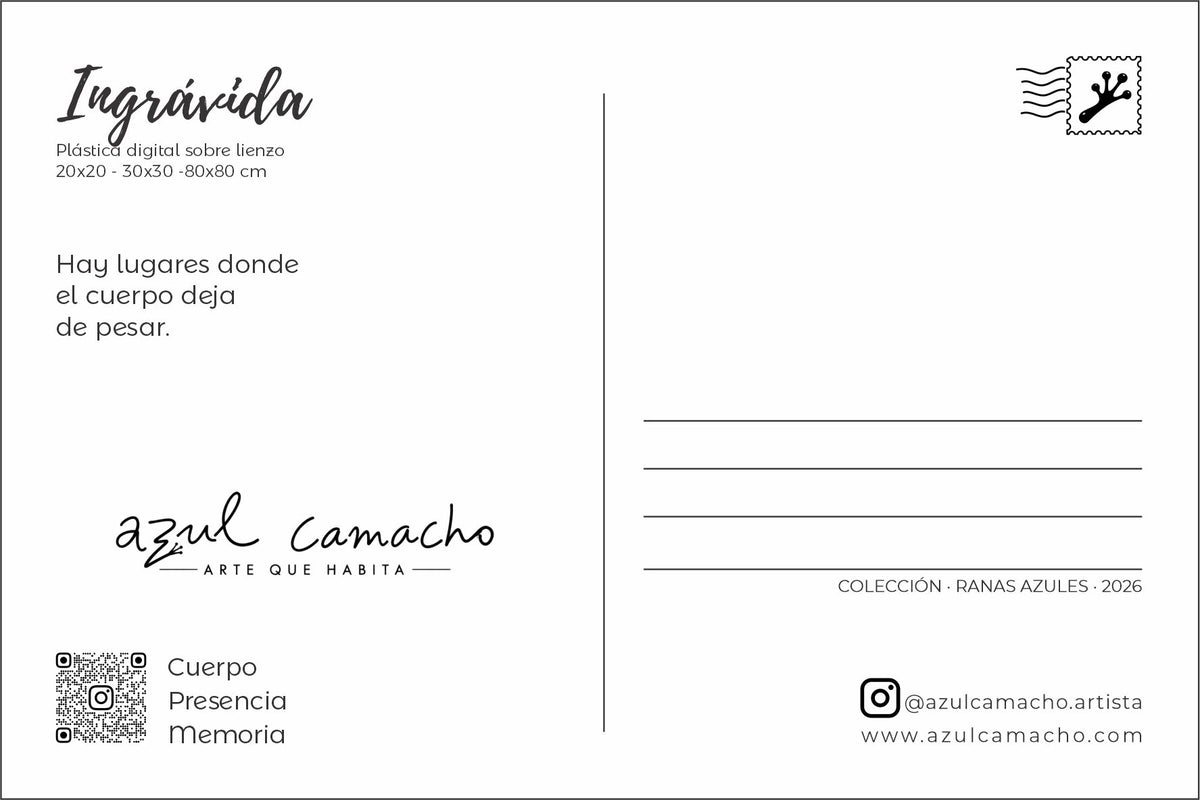 Reverso de la postal Ingrávida, colección Ranas Azules