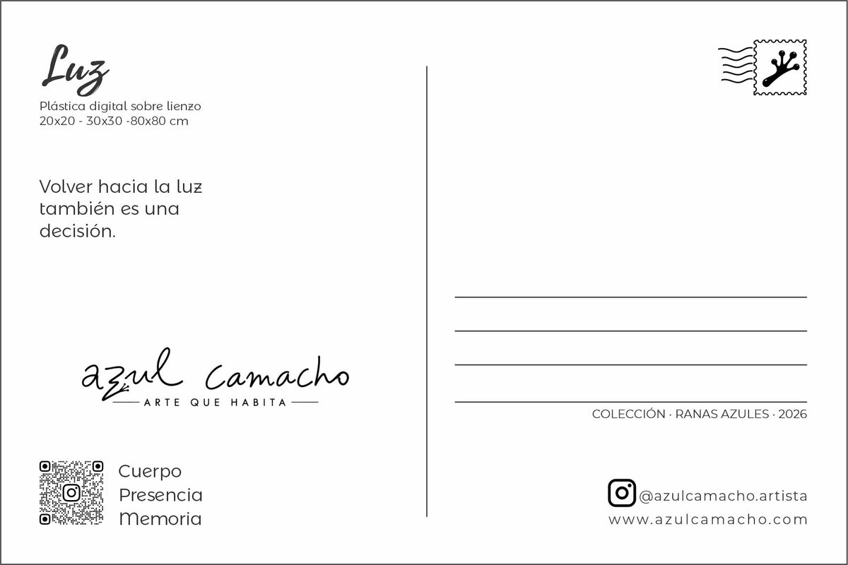 Reverso de la postal Luz, colección Ranas Azules