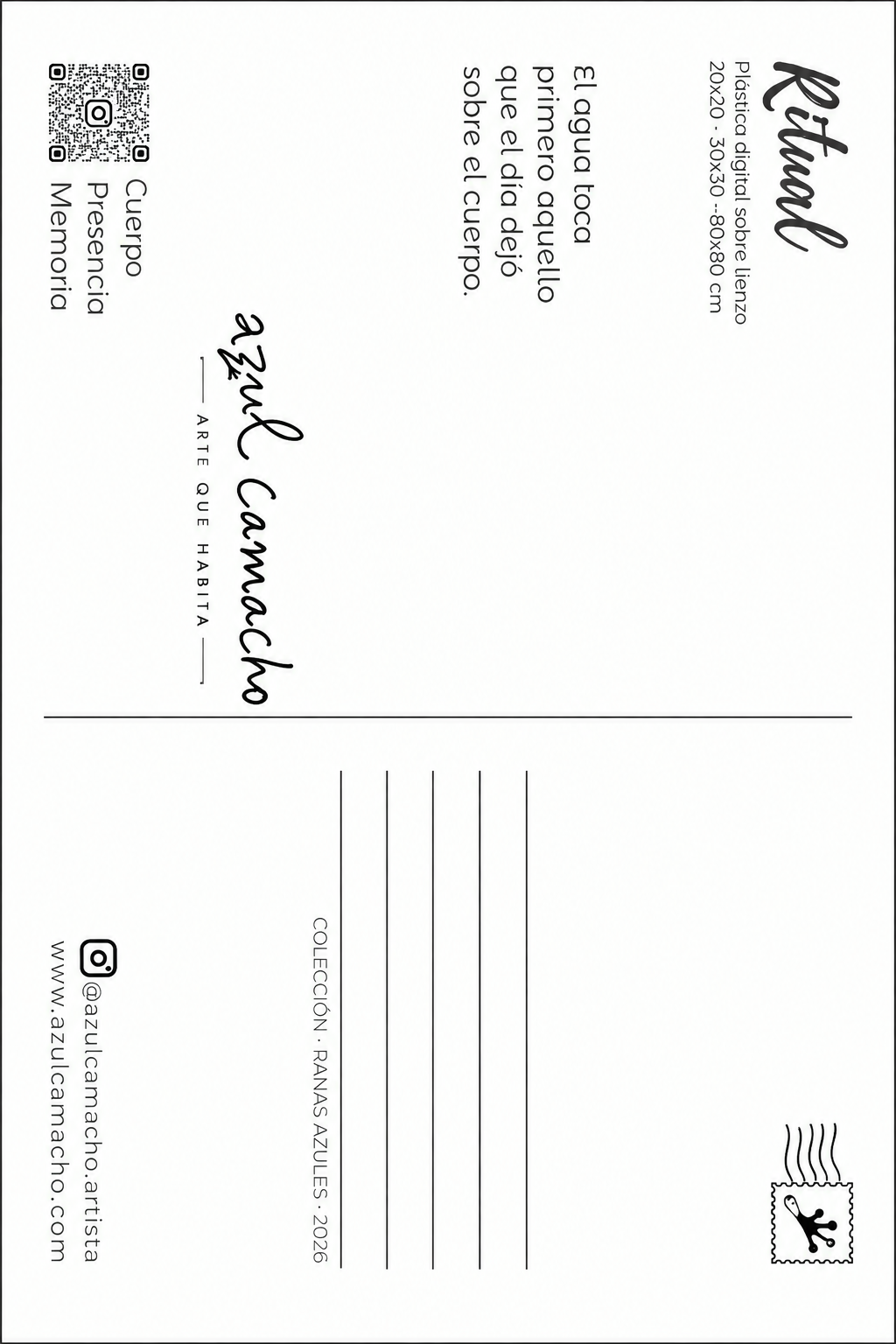 Reverso de la postal Ritual girado 90 grados