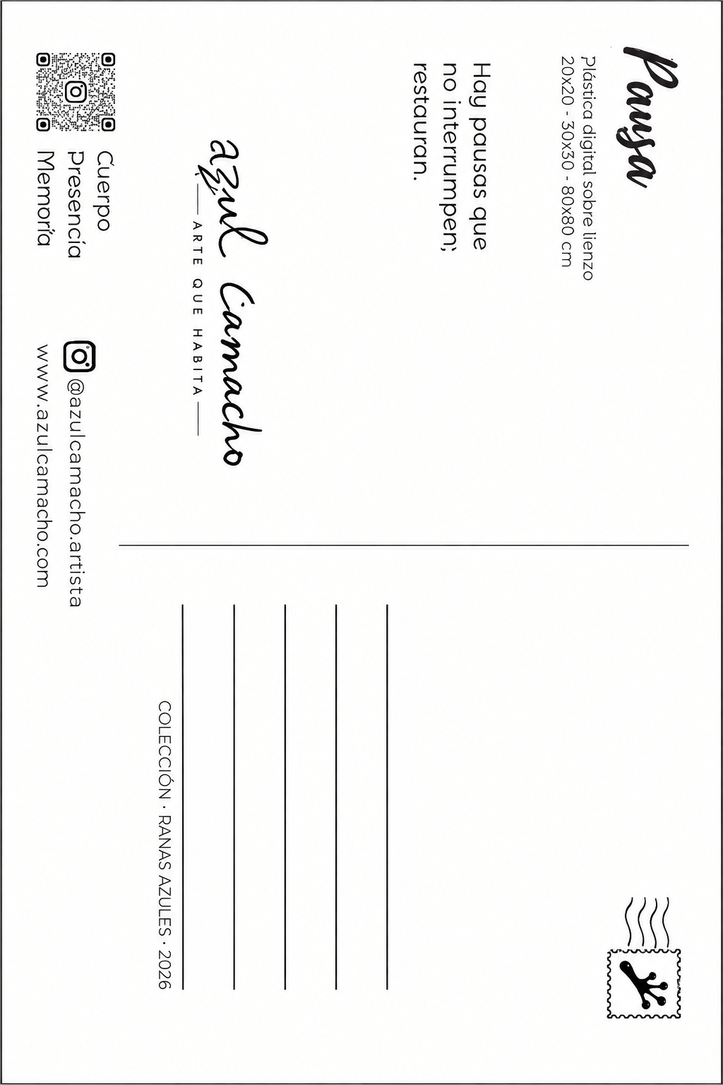 Reverso de la postal Pausa girado 90 grados