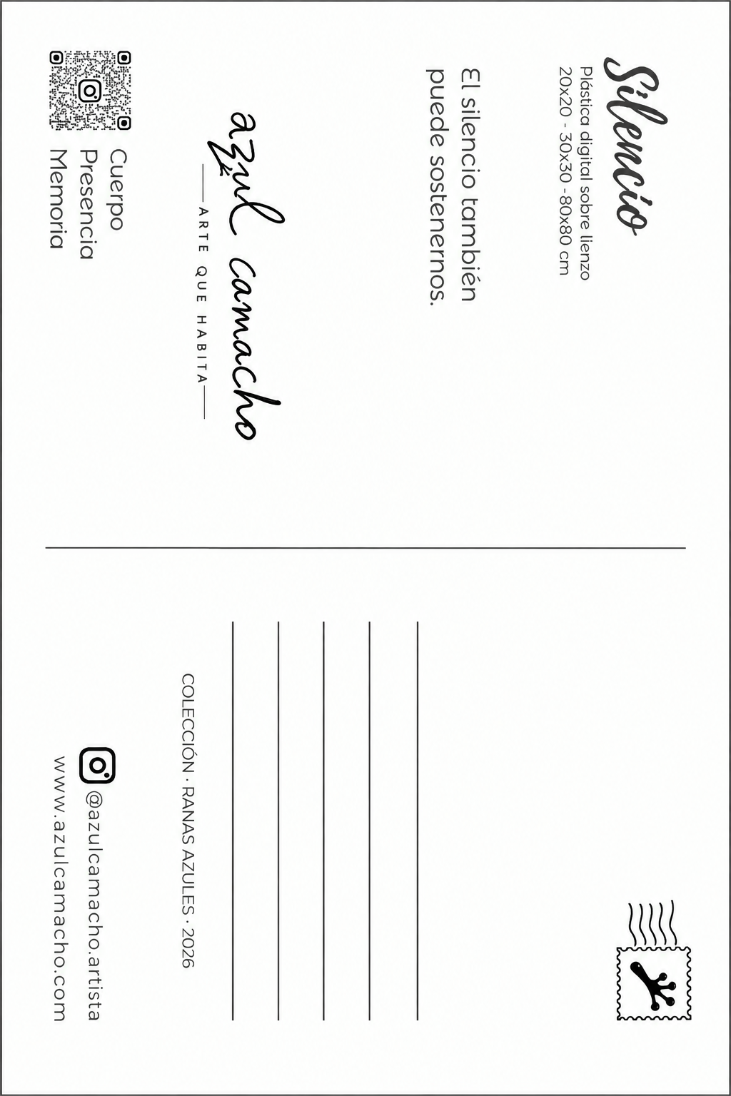 Reverso de la postal Silencio girado 90 grados