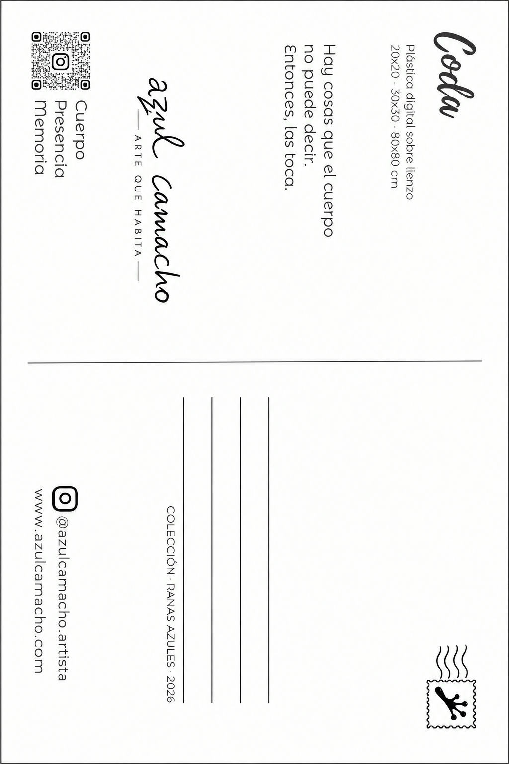 Reverso de la postal Coda girado 90 grados